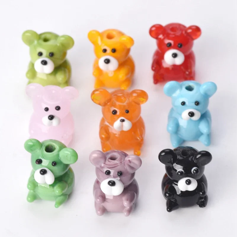 

2pcs Bear 15x20mm Handmade Lampwork Glass Loose Beads for Jewelry Making DIY Crafts Findings
