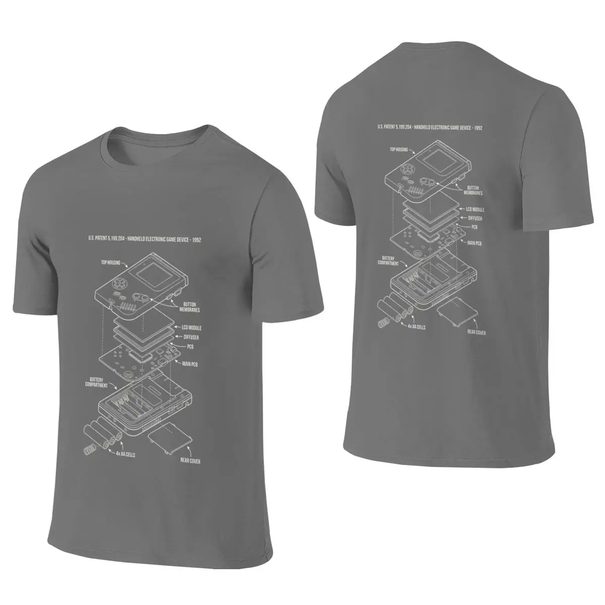 Retro Handheld Console Exploded View - 90s Gaming Schematic V-Neck Reversible T-shirt Korean Style Sweet Cool Anti-Pilling Tees