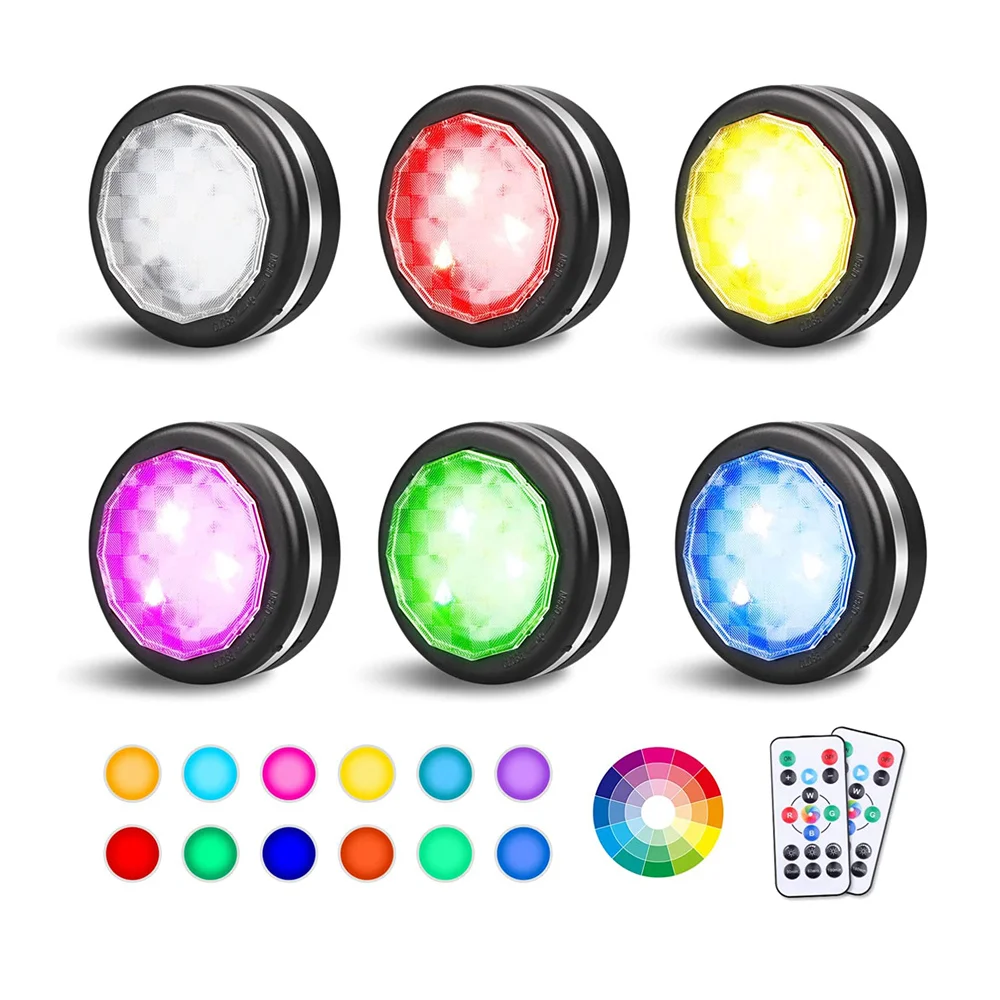 

RGB Color Under Cabinet Light 2.48Inch LED Puck Light Touch Sensor& Remote Controller for Party,KTV,Holiday Battery Powered