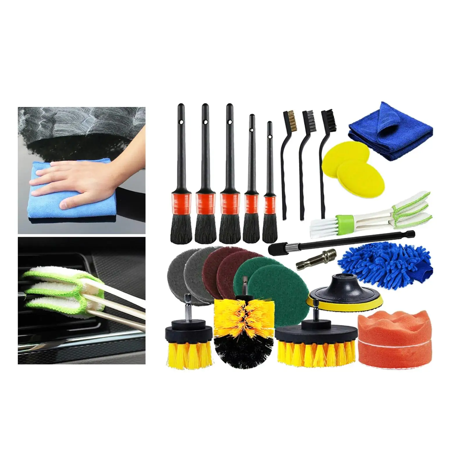 26 Pieces Car Brushes Kit Detailing Brush Set Polishing Cleaning Tool Set for Car Motorcycle Tire Rim Air Vents Wheel Cleaning