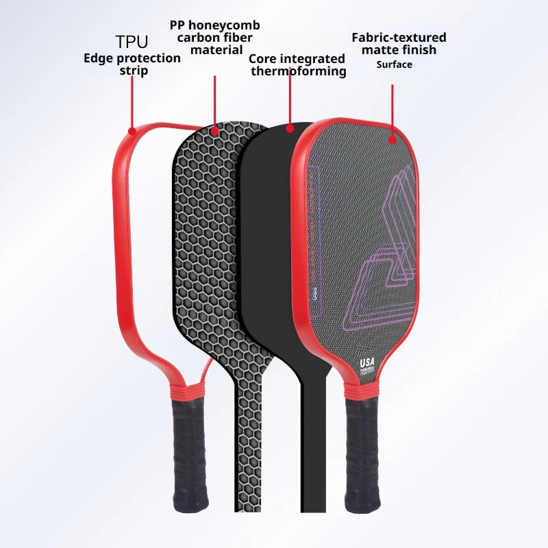 Hot Press Integrated Pickleball Paddle High Elastic T700 Carbon Fiber Fabric Matte Surface PP Honeycomb Core