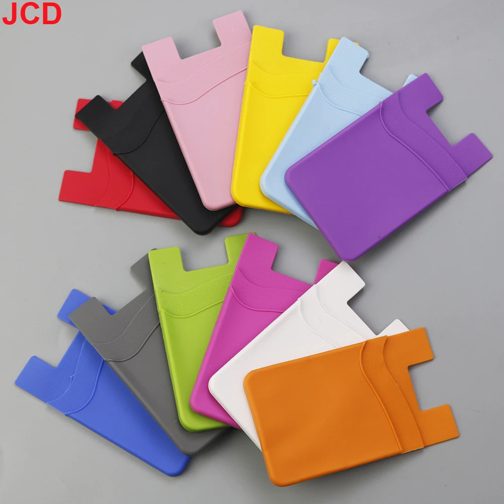 JCD 1PC Fashion Silicone Phone Wallet Case Self-adhesive Card Holder Universal Cellphone Pocket Stick On Credit Card Bags Purse