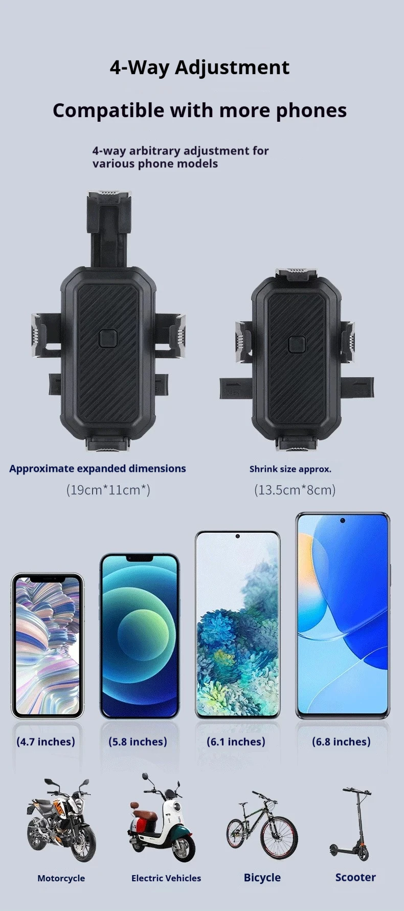 ZEKA Handyhalterung Fahrrad Motorrad Universelle stoßfeste Halterung für iPhone Xiaomi Samsung für 4,7-7 Zoll GSM Houder Fiets – Detail 11