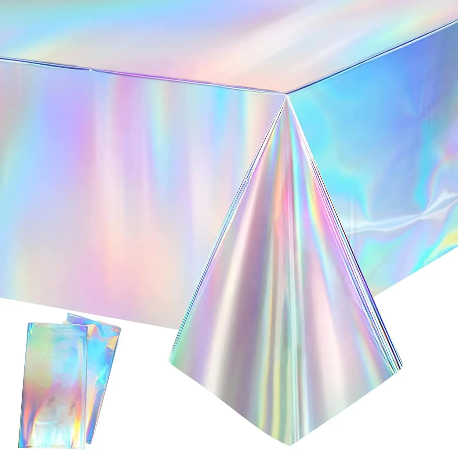 Disposable Laser Rectangular Tablecloth Rainbow Aluminum Foil Table Cloth Birthday and Wedding Atmosphere Decoration Supplies