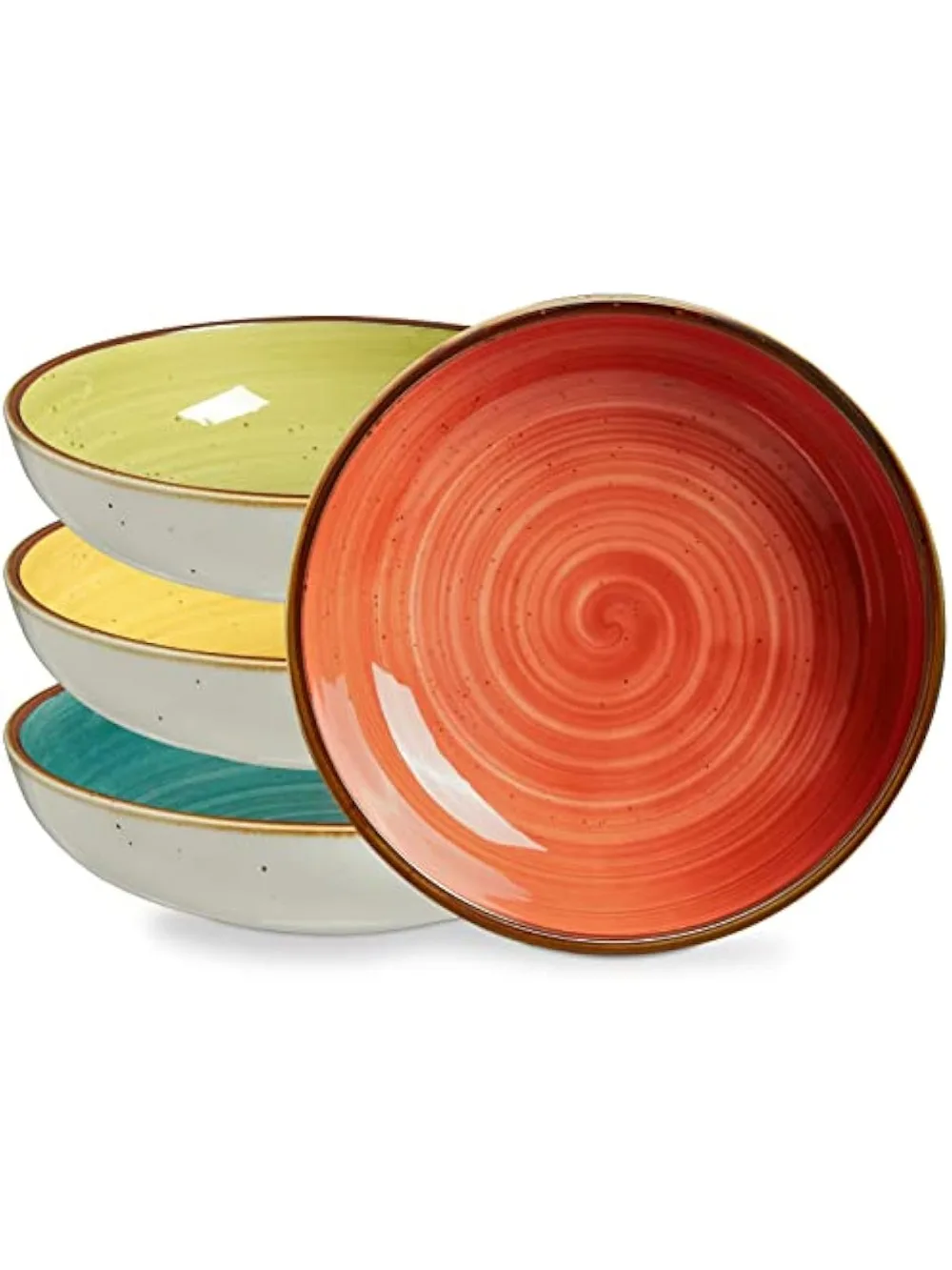 

Set of 4 Porcelain Pasta Bowls – 30 oz, Shallow Design, Assorted Colors, Microwave & Dishwasher Safe