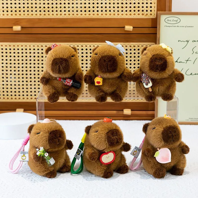

Cute Capybara Plush Toy Keychain Stuffed Animal Pendant with Decorative Accessories Soft Cartoon Doll Gift Nightstand Placement