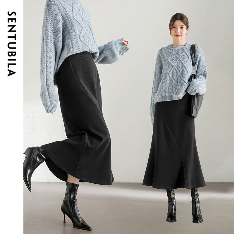 

SENTUBILA Winter Warm Black Mermaid Skirt for Women 2024 Elegant Fashion Commute High Waist Long Skirt Female Clothes 144Q57475