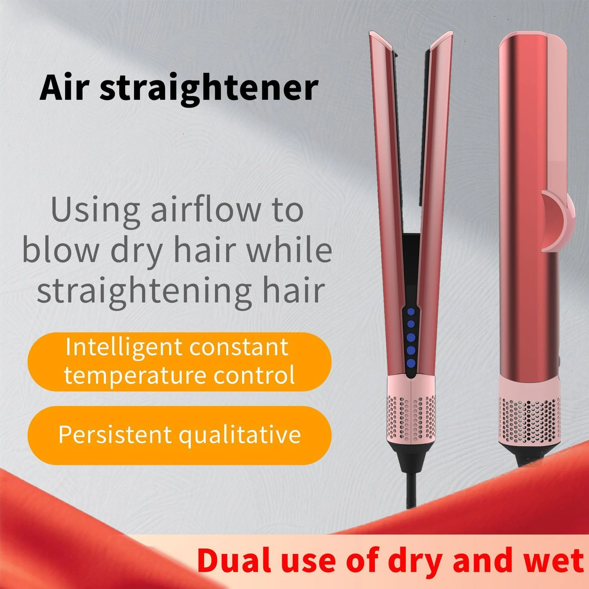 Secador de Cabelo com Íons Negativos de Aquecimento Rápido e Alisador 2 em 1, Ferramenta Multifuncional para Alisamento e Secagem de Cabelo, Envio