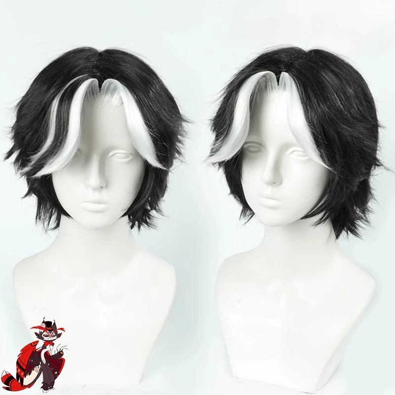 Anime Hazbin Husk Cosplay Wig Adult Unisex Black Synthetic Heat Resistant Hair Wigs Halloween Costume Props Accessories