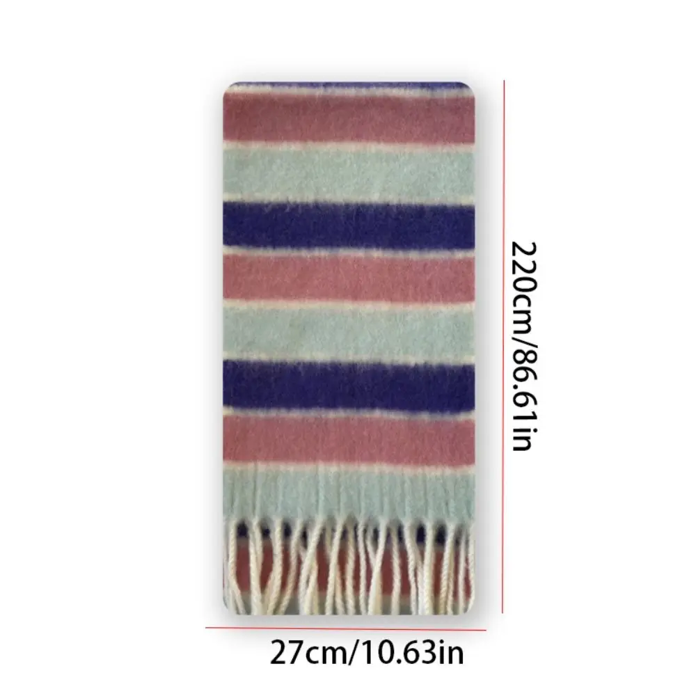 Plush Rainbow Stripe Wool Scarf Wool Scarves Cashmere Shawl Long Tassel Shawl Korean Style Scarves Solid Color