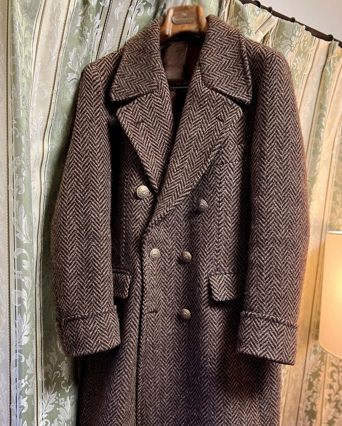 Abrigo cálido Vintage de Tweed para hombre, ropa de abrigo a prueba de viento, solapa Shawel de doble pecho, 1 pieza, a medida