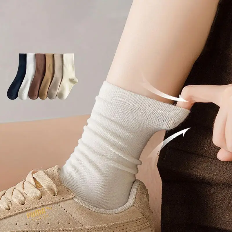 

3/6/9Pairs Women Socks Loose Spring Summer Socks Solid Color Flat Bottom Casual Socks Mid Tube Elastic Breathable Sports Socks