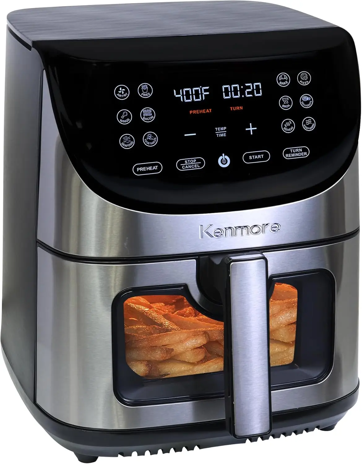 

Kenmore 8 Qt Air Fryer - Digital Touch Screen, 12 Presets, Non-Stick Basket, Stainless Steel & Black