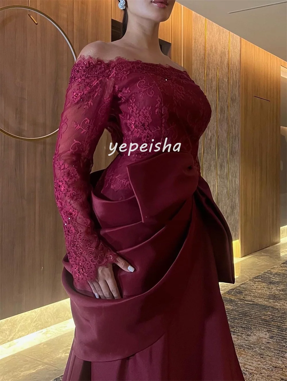 تخصيص مثير رائعة ثنيات مقوس دانتيل ألف خط خارج على الكتف فساتين طويلة فساتين مناسبة مخصصة الأحجام المتاحة الموضة #6