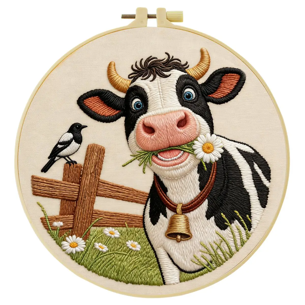 1 Stück 20X20CM/15X15CM 7,87/6,3 Zoll Tier - Kuh Stickerei Starter-Kit DIY-Kit DIY-Stickerei-Set Handarbeiten Nähkunst – Detail 3