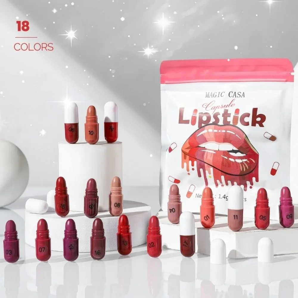 18pcs Soft Matte Finish Capsule Lipstick Set Non-Sticky Texture Long Lasting Lip Gloss Stick Travel Size Mini Lip Balm
