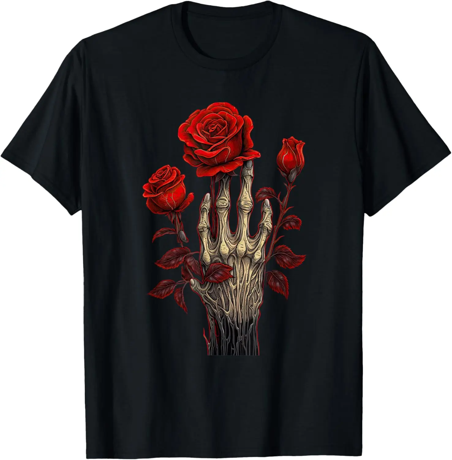 

Rose Skeleton Skull Hand Red Flower rose T-Shirt