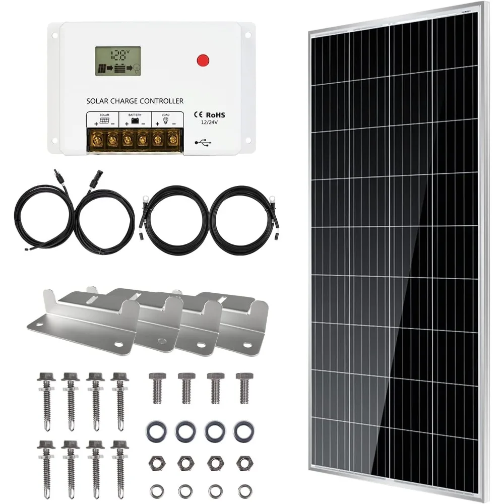 190W 12V High-Efficiency Monocrystalline Cell, RV Solar Panel Kit with 30Amp PWM Charge Controller, Adaptor Kit, Tray Cables