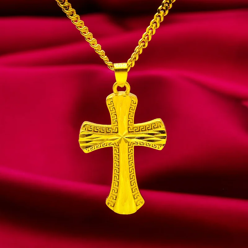 

Men's 24K Gold (AU999) Overbearing Cross Necklace | Openwork cross chain, micro-diamond glow with magnetic closure