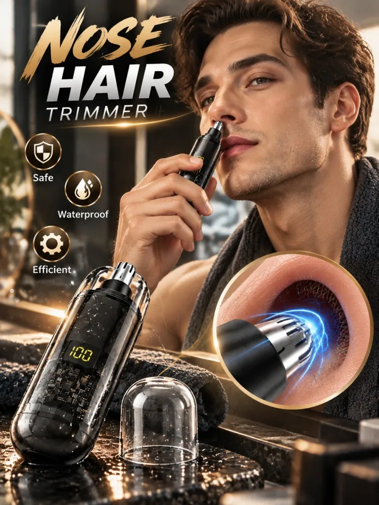 男性用鼻毛・耳毛トリマー。コードレス、充電式、usb接続、防水、デジタル表示、ステンレス製。