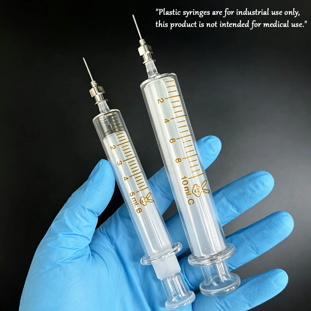 Image of Glas-Spritze Industrielle Dosierspritze 5ml/10ml Metall-Stumpfnadel Labor-Injektor Nicht-Medizinischer Tintenfüller Probenentnahmespritze