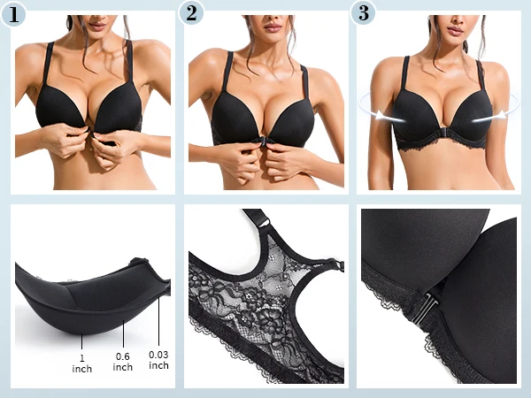 YBCG Push Up Bras For Women Sexy Bra Underwire Thick Padded Lace Bra Mesh Back Adjusted Underwear Front Buckle