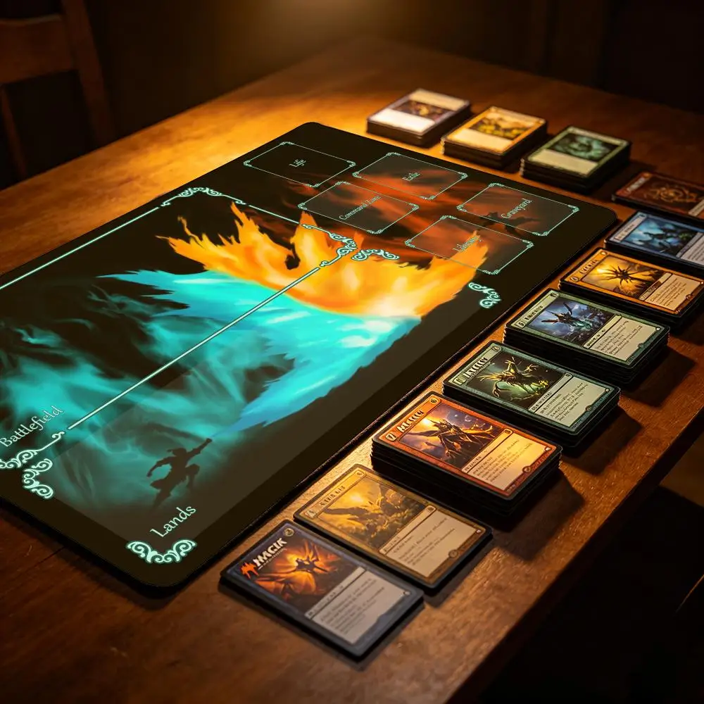 Fire VS Ice Battle TCG Playmat With Zones Anti-slip Desk Mat For Magic The Gathering Card Game Duel deskmat Beginner
