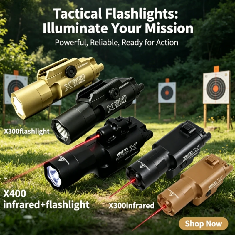 Outdoor Daily Use X400 Nylon Flashlight Slide Attached Hand Light with Extra Auxiliary Lighting Function