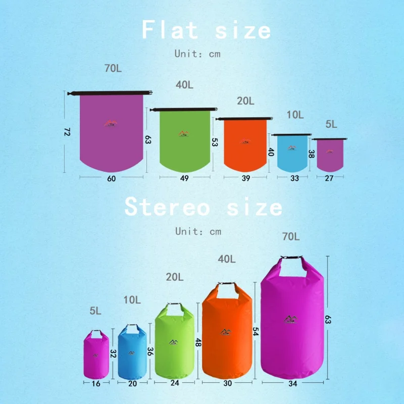 5L10L20L40L70L Waterproof Large Capacity Trekking Bag For Camping  Hiking Swimming Rafting