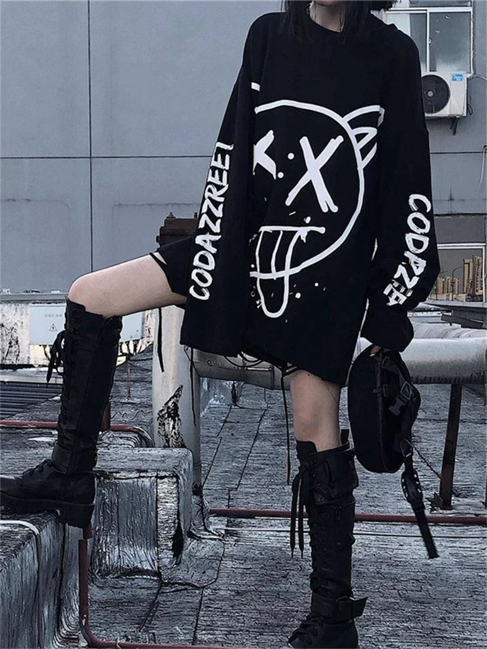 2024 Harajuku Women Alt Emo Tshirts Oversized Long Sleeve Black Pullovers Grunge Rock Loose T-Shirt Hip Hop Punk Streetwear Tees