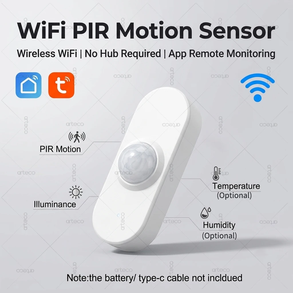 Capteur intelligent de mouvement PIR WiFi Tuya avec luminosité réglable, capteur de température et d'humidité en option, détecteur de mouvement infrarouge humain, compatible avec Smart Life
