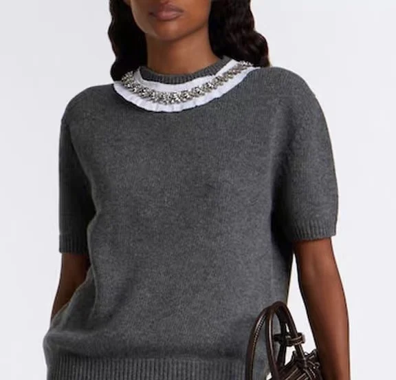 27SS knitted short sleeve tee top short sleeve O neck brand clothing designer lady for women