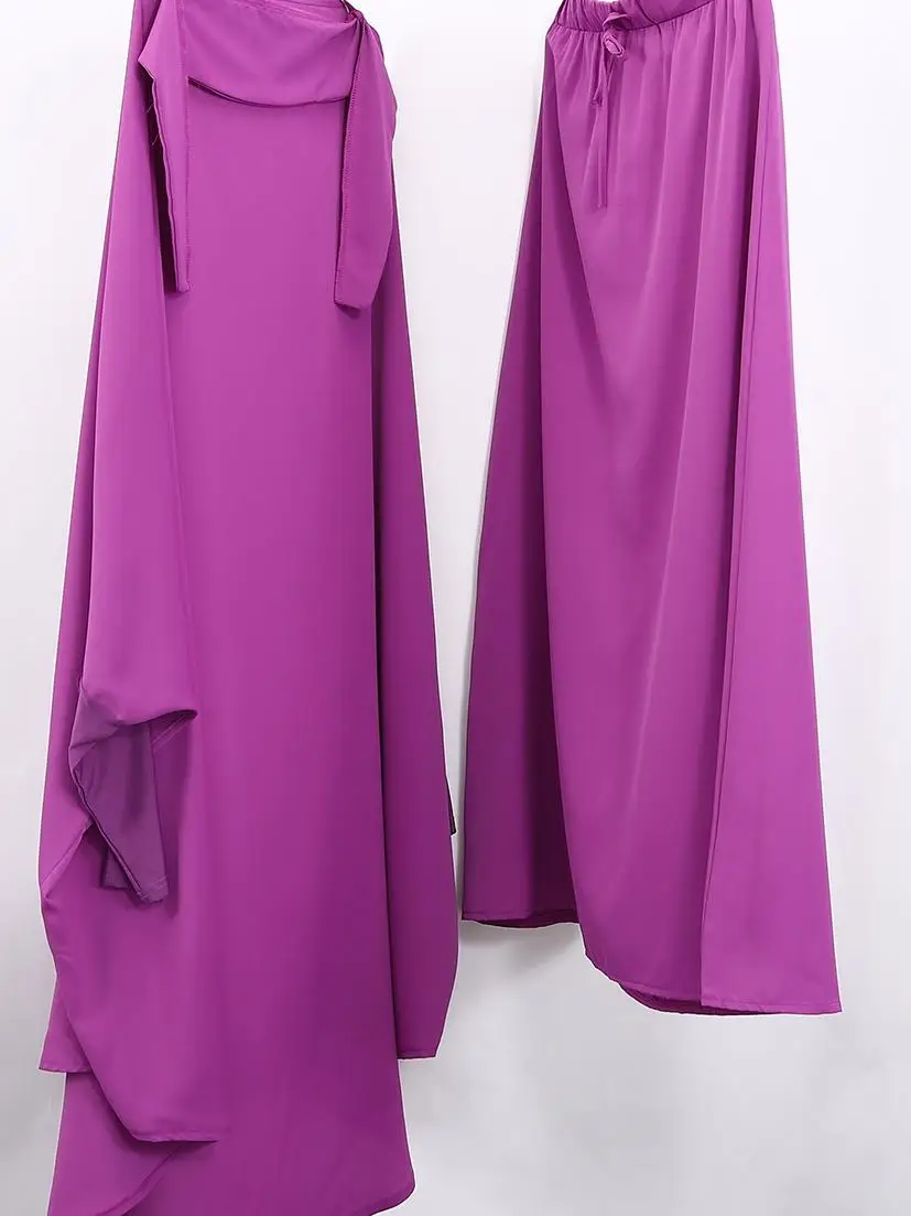 

2PCS Muslim Women Prayer Garment Long Khimar Skirt Hijab Dress Hooded Abaya Kaftan Ramadan Islamic Clothing Burqa Robe Eid Gown