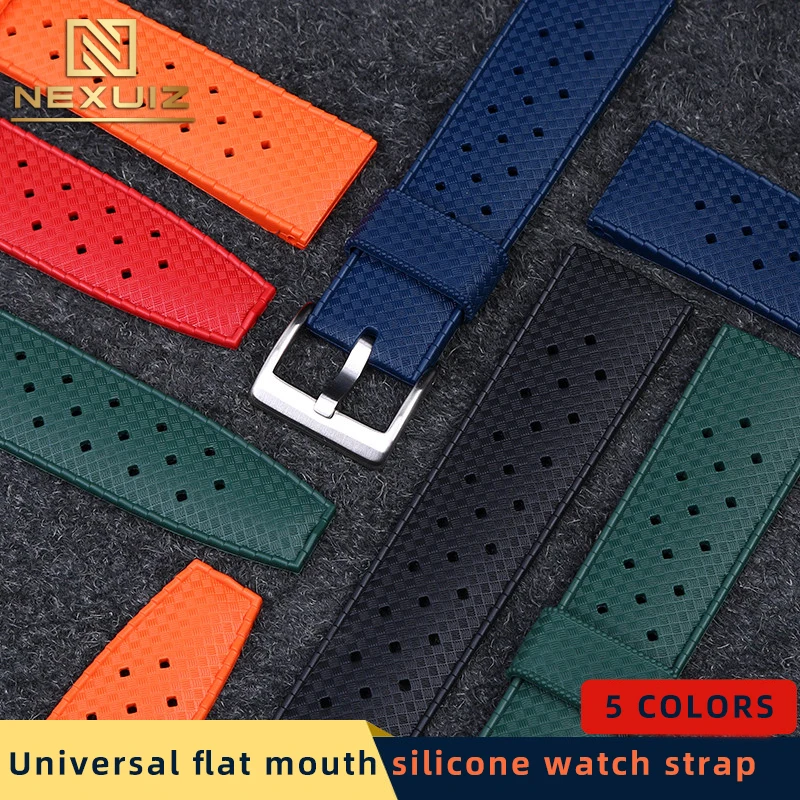 Universal Flat Mouth Silicone Watch Strap For Mido Multifort Seiko Blancpain Fifty Fathoms 5008 Watch Band 20 22mm Breathable