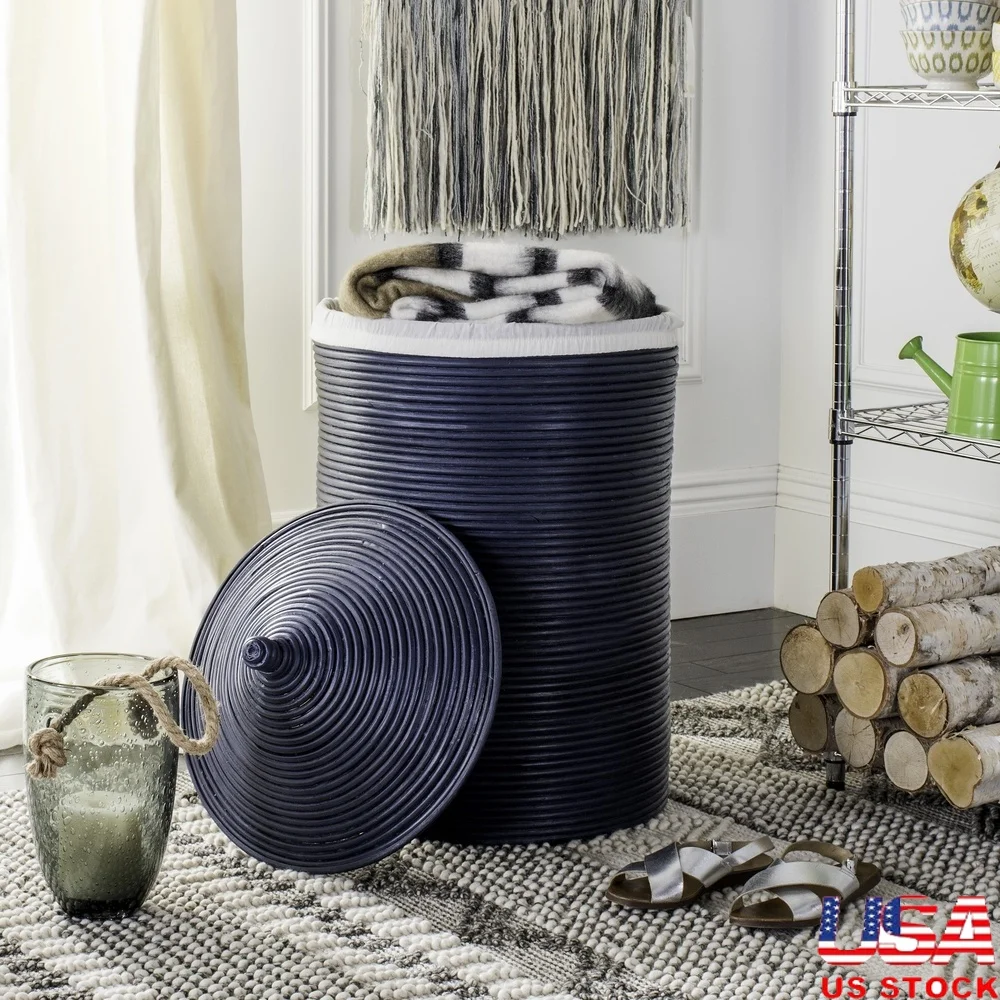 

Корзина для белья из морского ротанга, корзина для хранения, круглый контейнер со съемной крышкой, органайзер в минималистском дизайне для домашнего использования