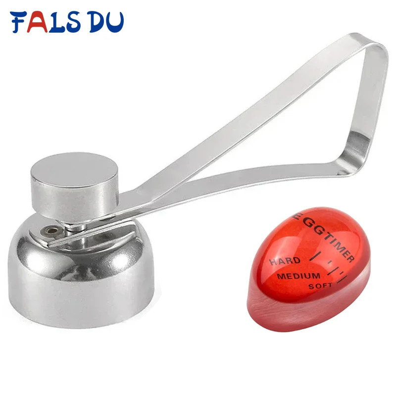 FAIS DU 1/2 Uds cortador de huevos de acero inoxidable abridor de carcasa con temporizador de huevos que cambia de Color herramientas de cocina creativas
