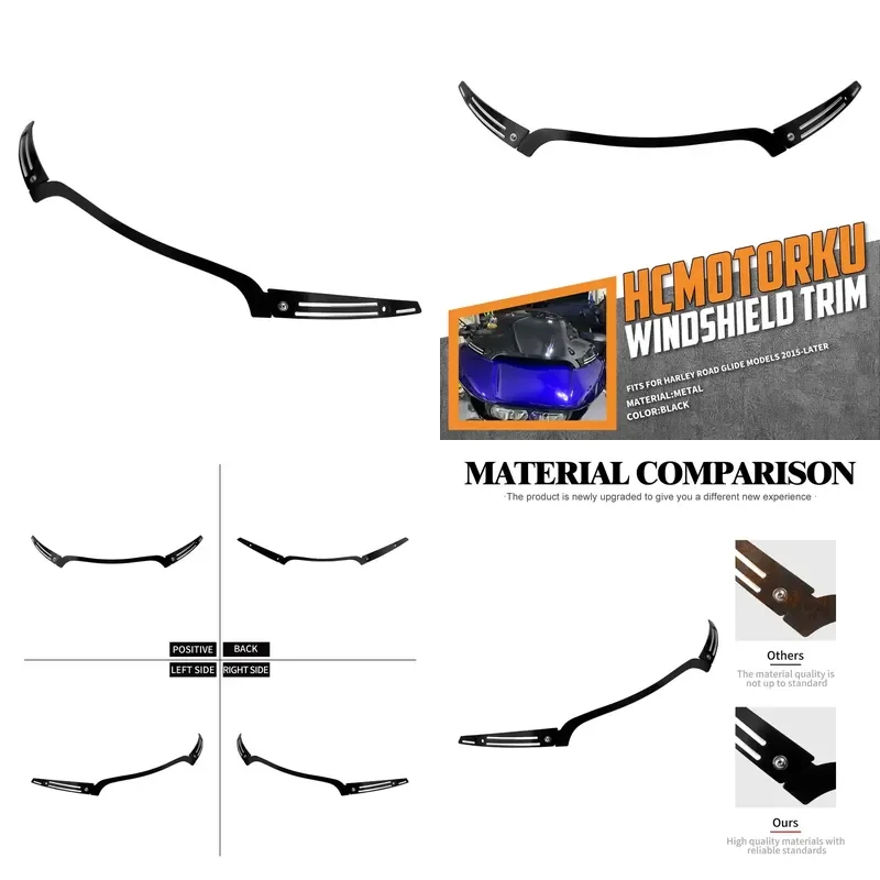 Black Motorcycle Windshield with Side Trim Aluminum Compatible for Touring Road Glide Special FLTRX 2015-2019