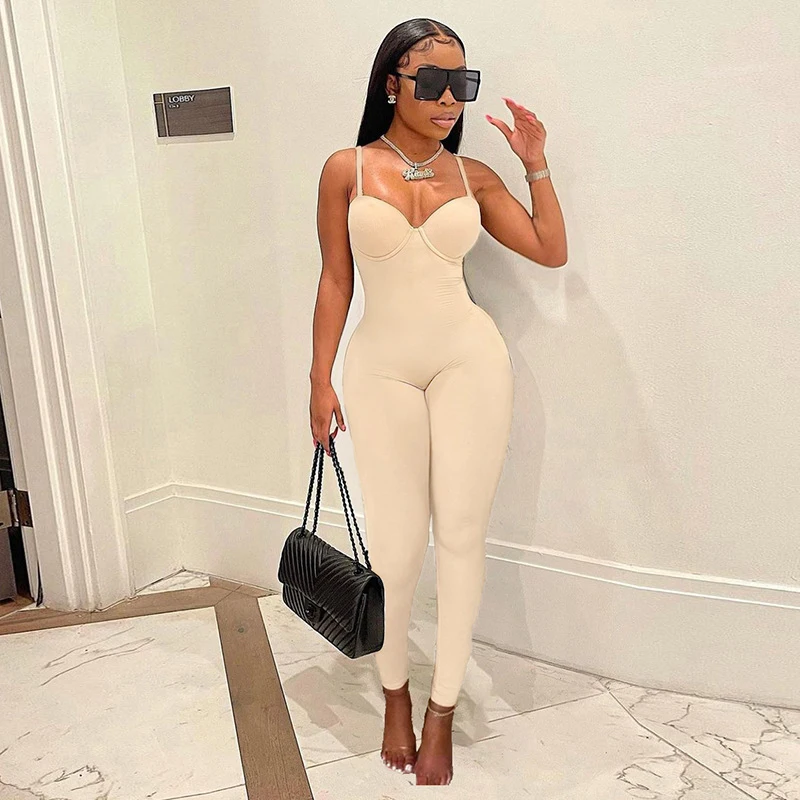 

Fashion Slip Solid Sleeveless Square Collar Skinny Sexy Jumpsuit 2022 Spring Bodycon Elegant Streetwear Party Club Outfits Y2K