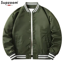 Supzoom nuovo arrivo manica a coste cotone moda monopetto Casual pilota Ins Bomber giacca da Baseball Cardigan allentato cappotto solido