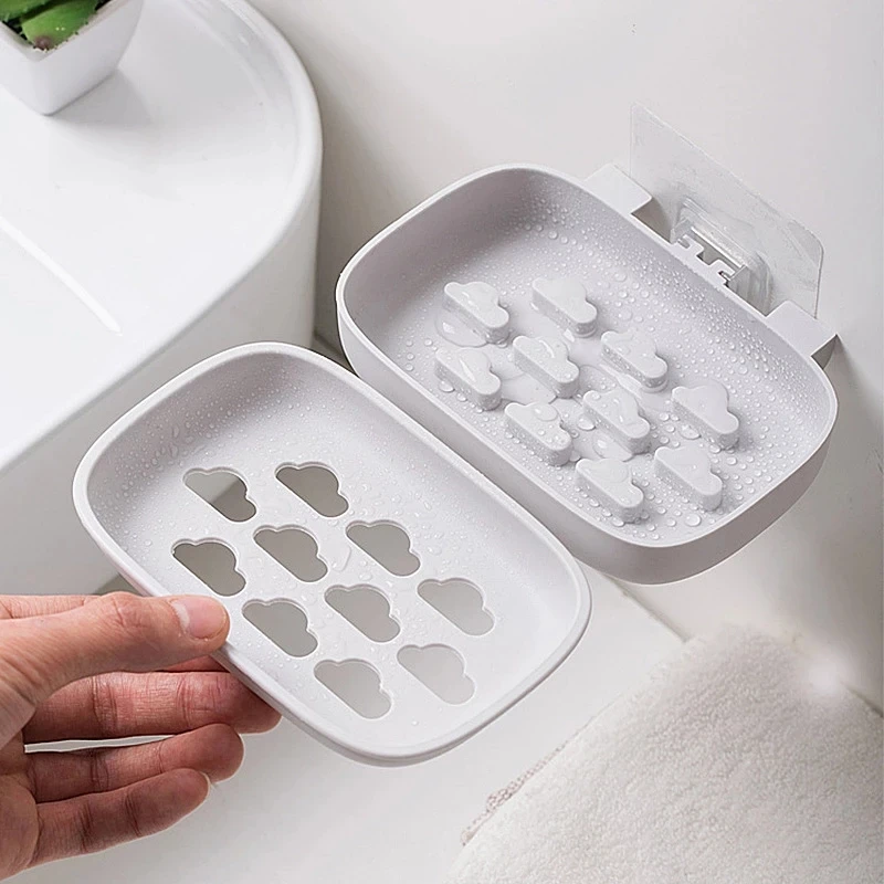 

Cloud Double Drain Soap Dish Bathroom Accessories Kitchen Suction Cup Wall-mounted Punch-free Soap Dish Household Soap Rack