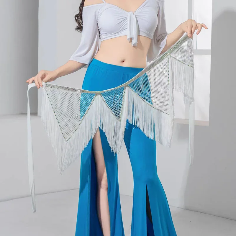 2025 buikdans heupsjaal, licht luxe visnet met strass steentjes, V-vormige golftailleketting, oosterse dansoefenaccessoire
