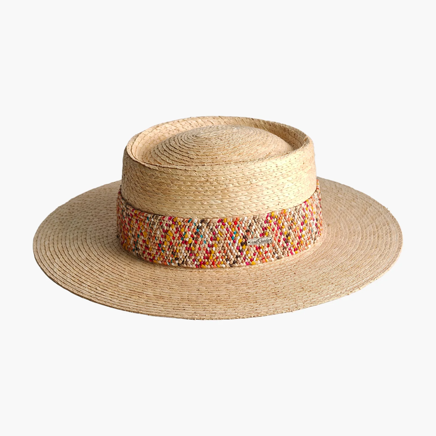 Luxury Natural Paper Straw Sun Hat for Women Colorful Braided Band Wide Brim Flat Top Boater Beach Hat Summer Panama Cap