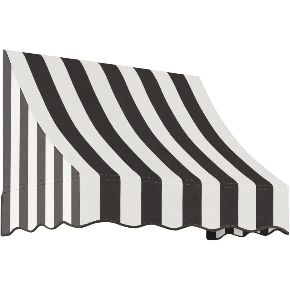 

36 Curved Slope Awning with Black/White Stripe Pattern
