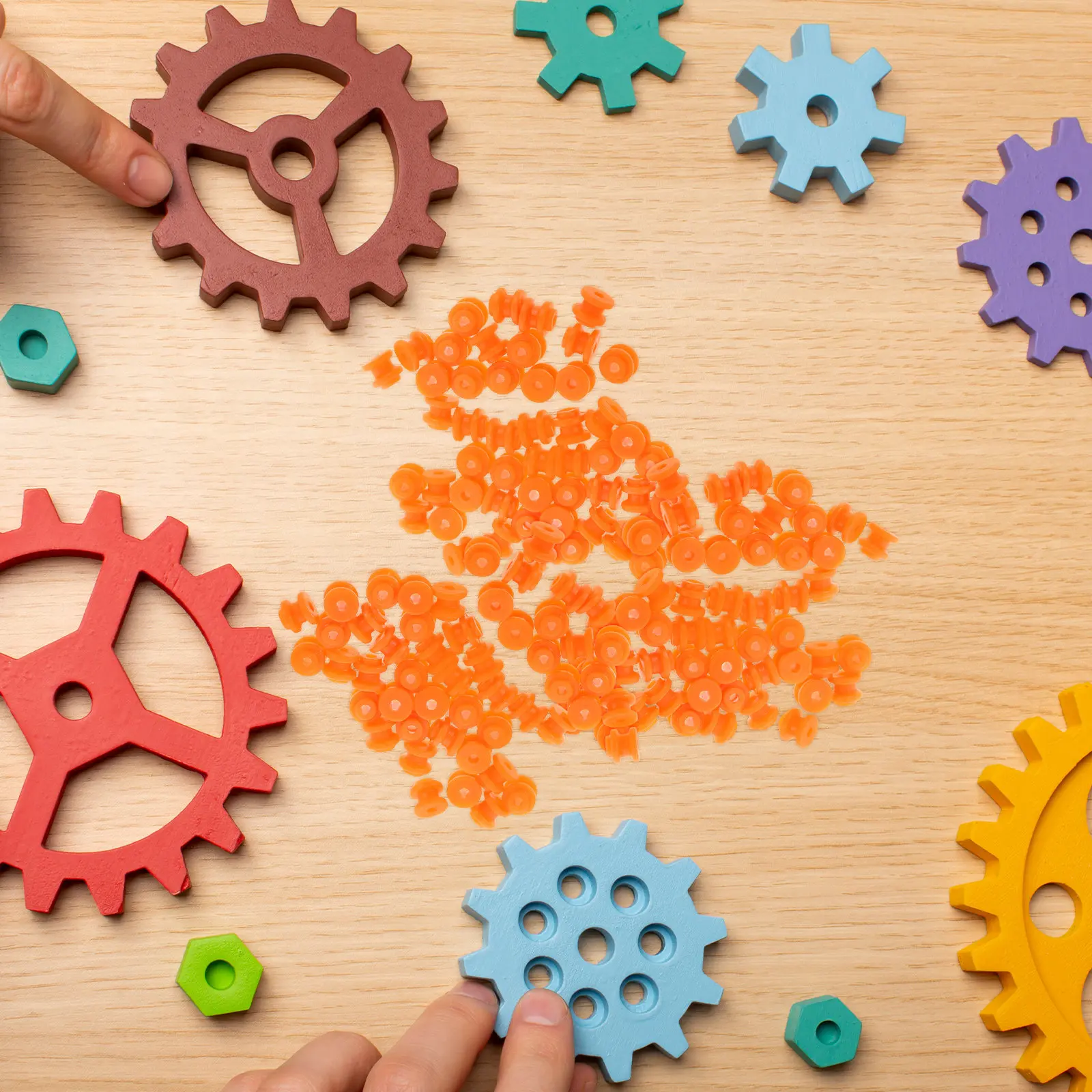 50Pcs Single Slot Pulley Belt Assembly Set Orange Precision Plastic Gears for Stem Engineering Mechanical Experiments
