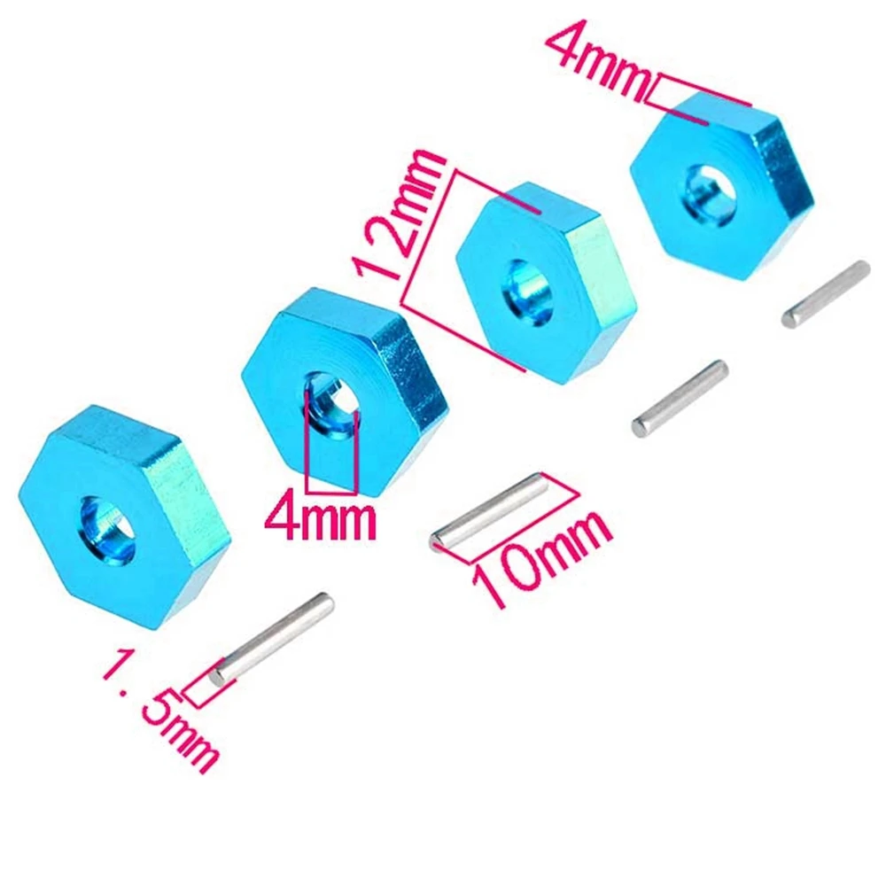 BAAA-4Pcs Metal 12mm Wheel Hub Hex with Pins for Traxxas 1/16 Slash 4WD E-Revo/VXL Summit VXL RC Car Upgrade Parts,A