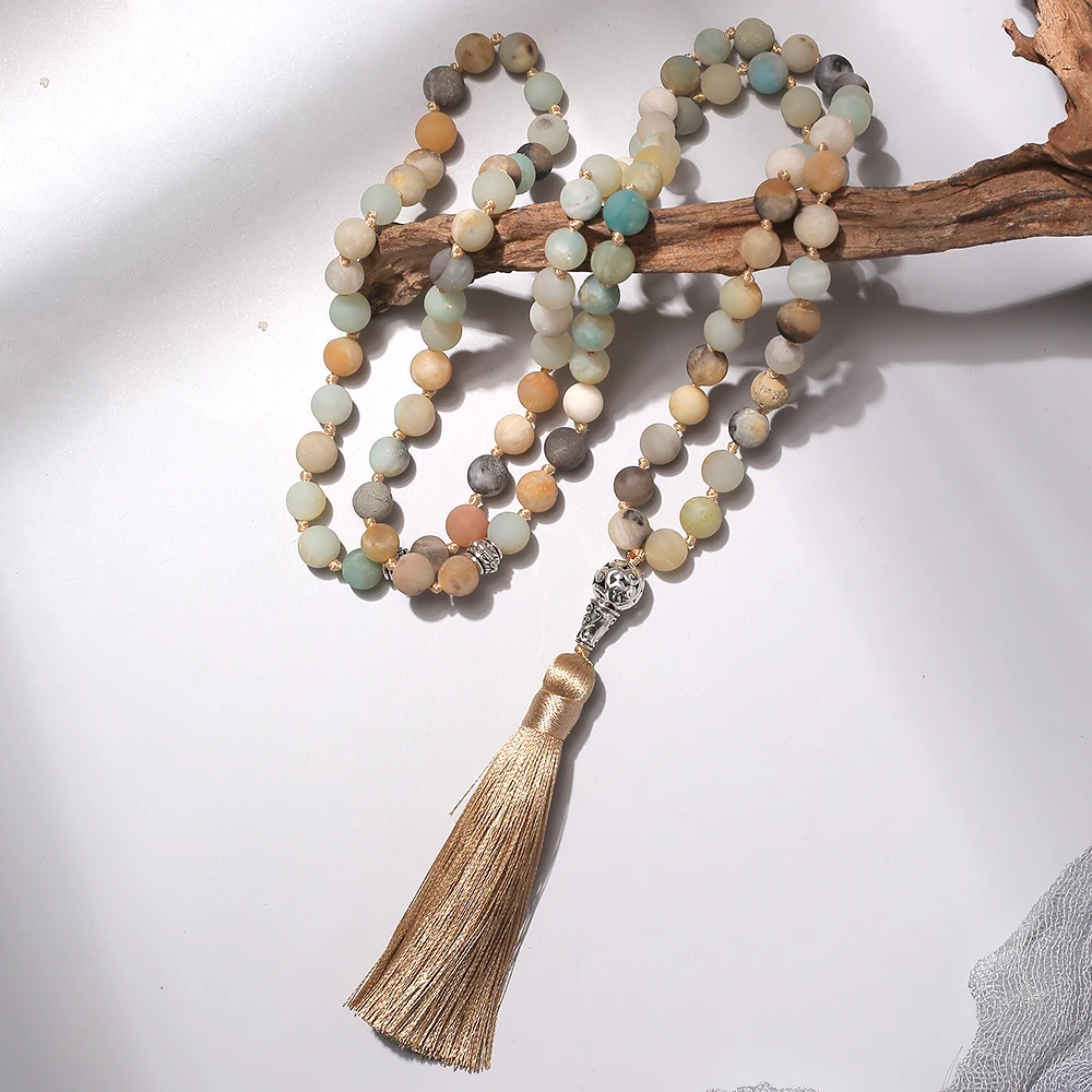 

Tasbih Prayer 99 Prayer Beads Islamic Rosary 8mm Amazonite Knotted Necklace Bracelet Muslim Jewelry