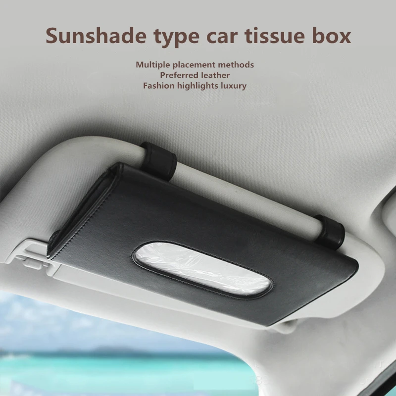 2023 Car Visor Tissue Holder PU Leather Hanging Paper Towel Clip Napkin Holder Backseat Tissue Case Auto Interior Accessories