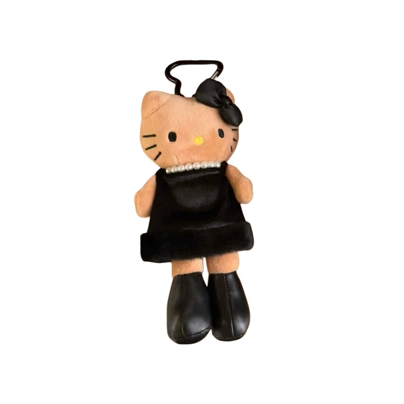 سلسلة مفاتيح جلدية سوداء جذابة على شكل قطة، قلادة حقيبة صغيرة، دمية كرتونية لطيفة بنقشة الفهد، إكسسوار حقيبة NICHAOPIAOLIANG