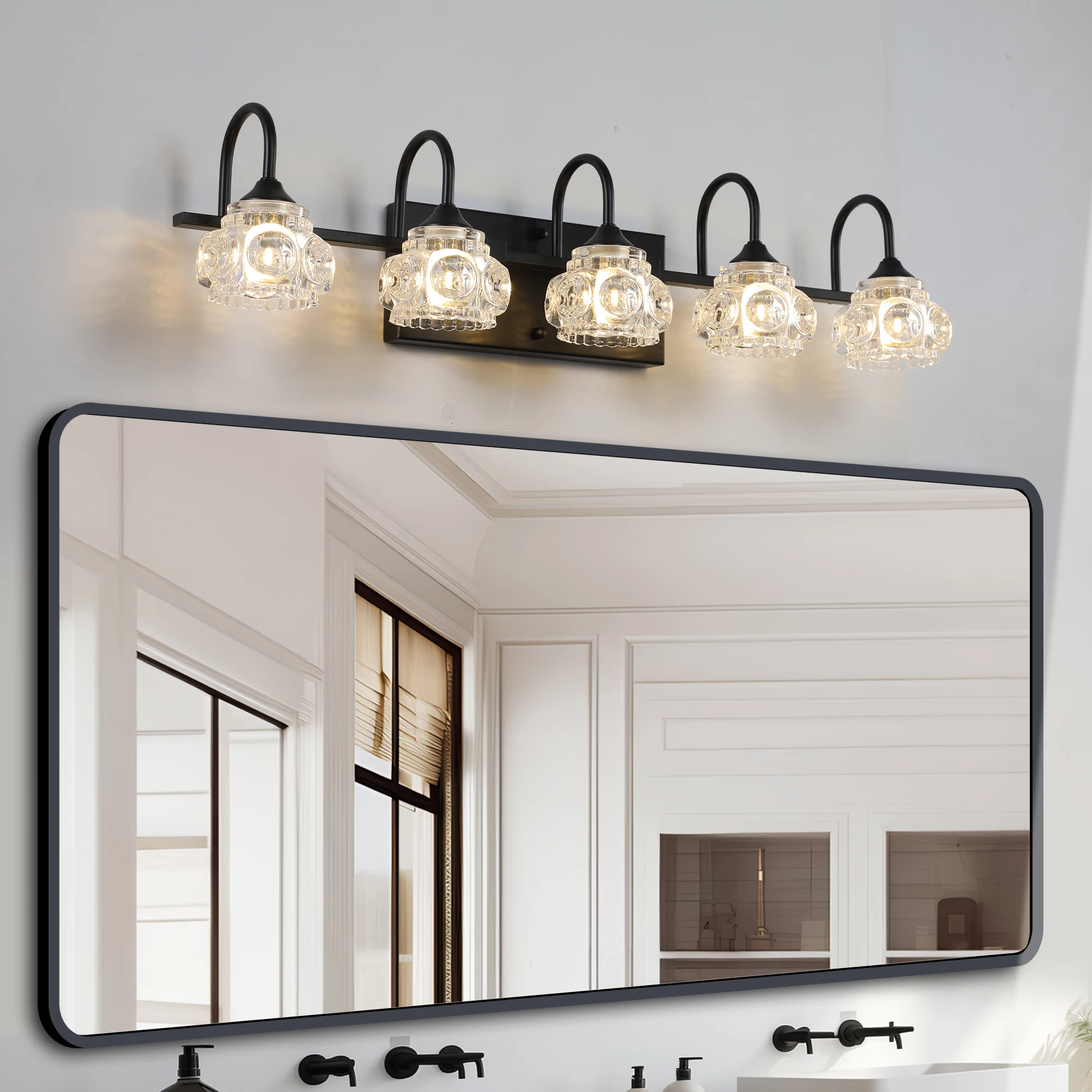 

Modern Luxury Crystal Vanity FixtureMultiple Finish Options (Gold/Black/Chrome) G9 Base Over Mirror Lighting for Master Bathroom