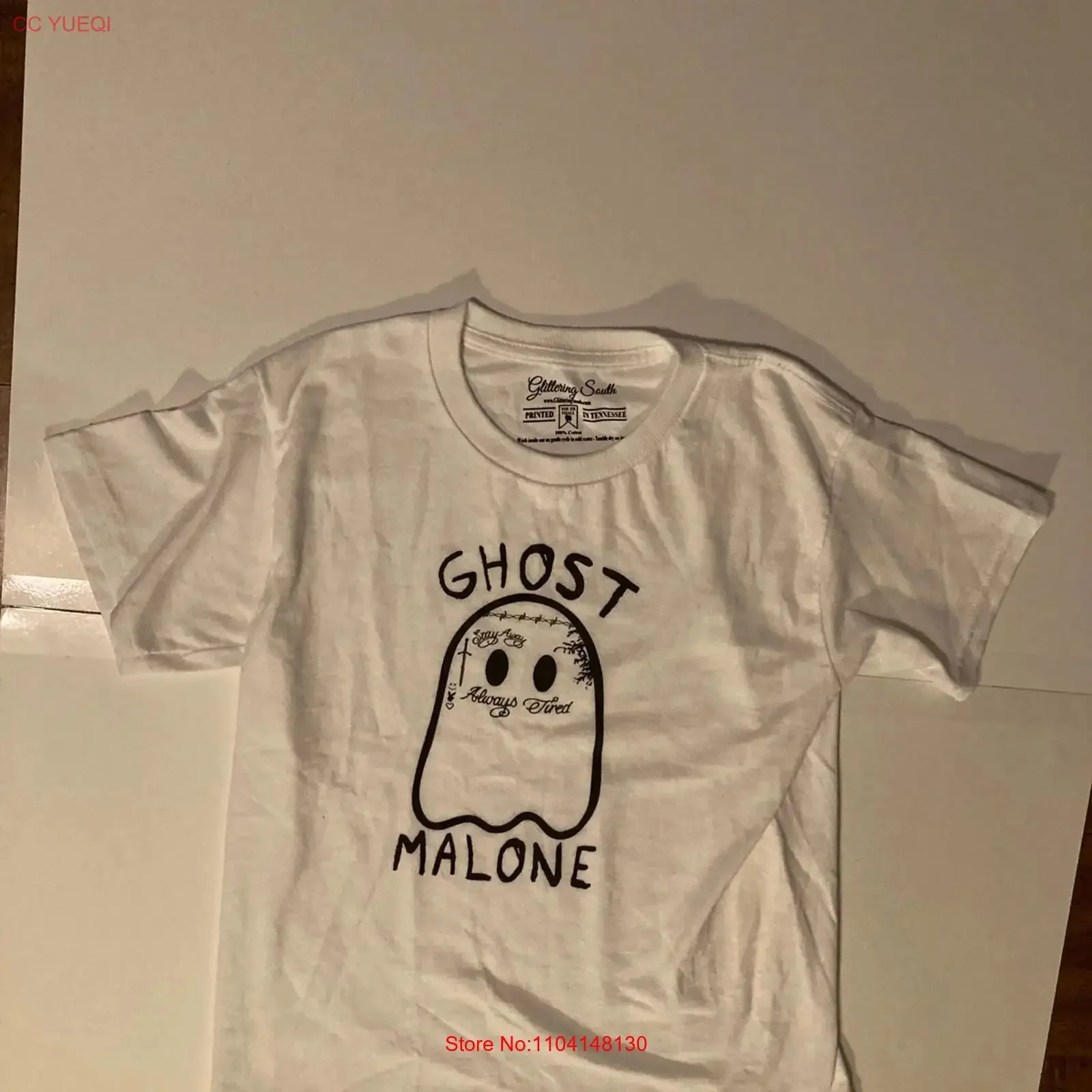 Camiseta blanca Ghost Malone para niños, talla 8, estilo vintage, con gráfico lavado, moda informal, cómoda, suave, ropa de diseñador.